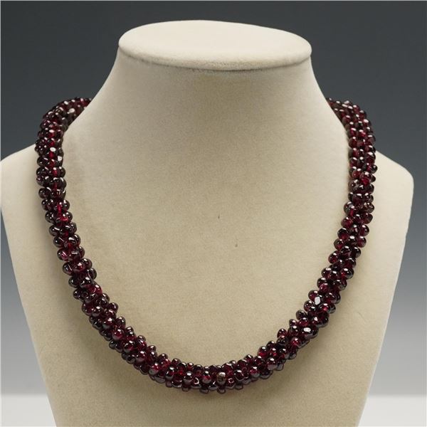 Garnet Color Multi-Strand Torsade Bead Necklace