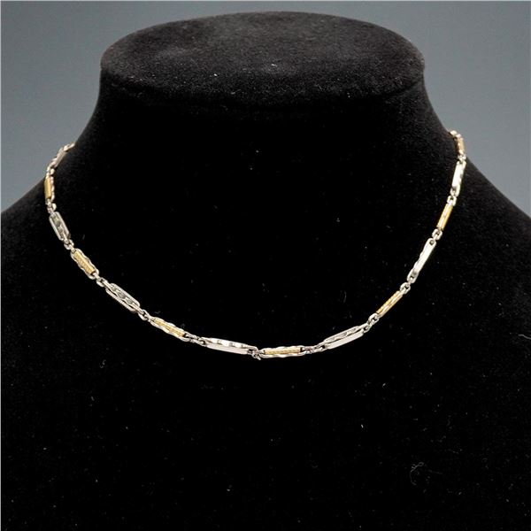 Vintage Sterling Silver and 10K Gold Bar Link Necklace