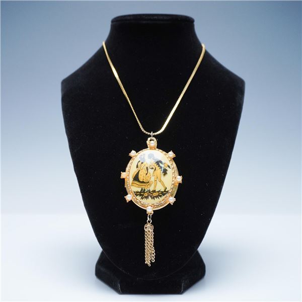 Vintage Victorian Revival Double Locket Necklace with Chain