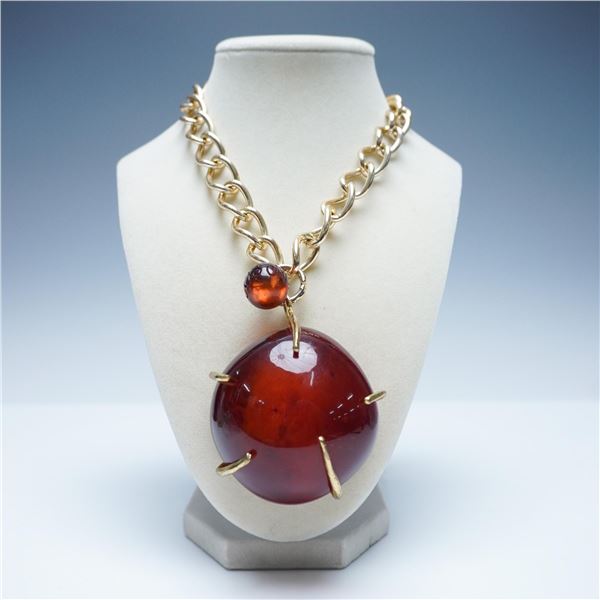 Gold Chain Necklace with Amber Pendant