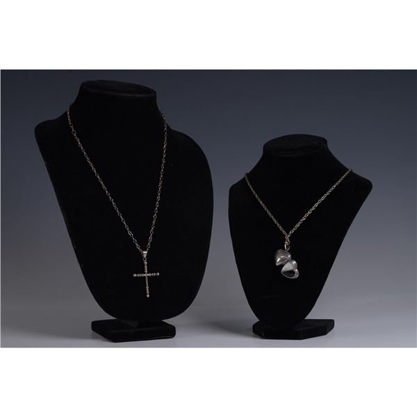 2pc Sterling Silver Necklaces, Cross and Locket