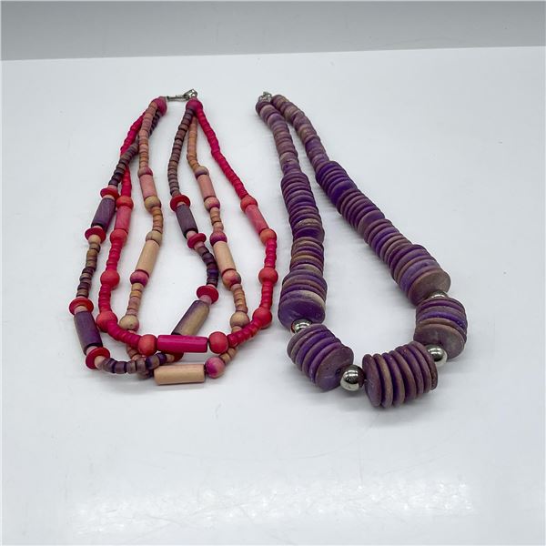 2pc Vintage Beaded Wooden Necklaces