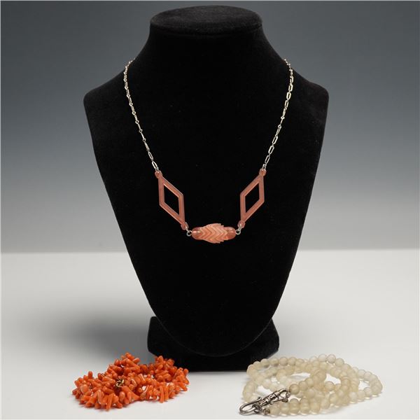 3pc Art Deco and Natural Stone Necklace Group