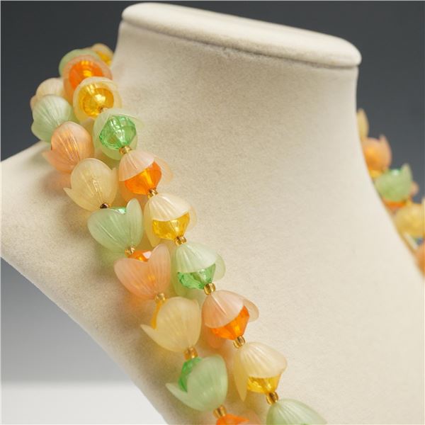 3pc Vintage Beaded Necklace Lot, Floral and Mixed Beads