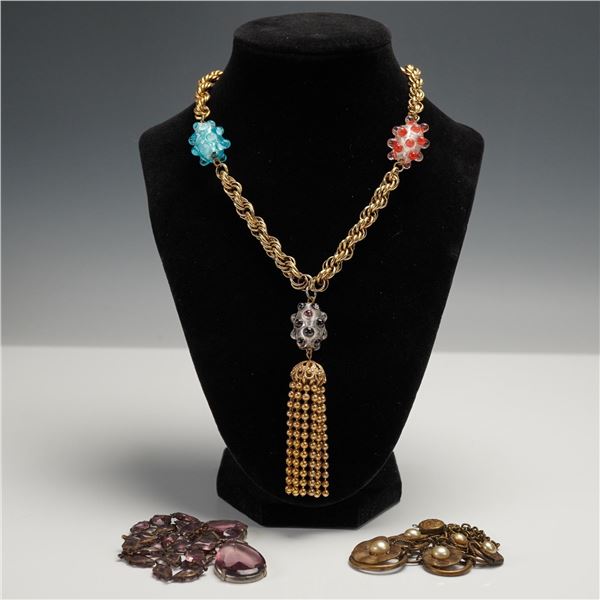 3pc Vintage Gold Tone and Glass Bead Necklaces