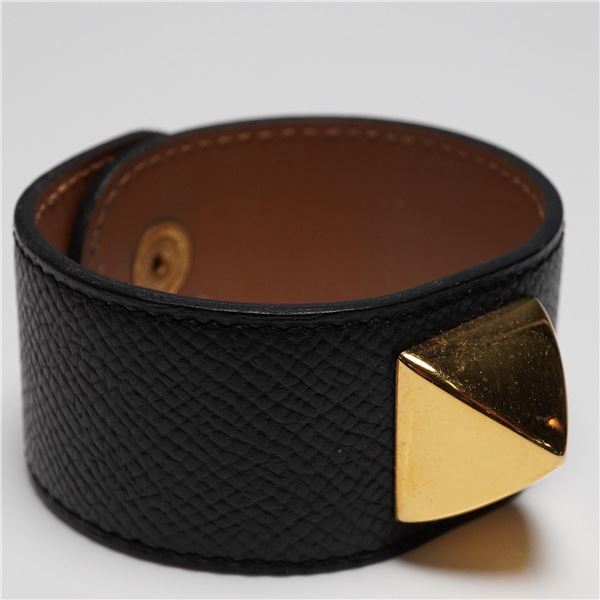 Hermes Black Leather Medor Bracelet with Box