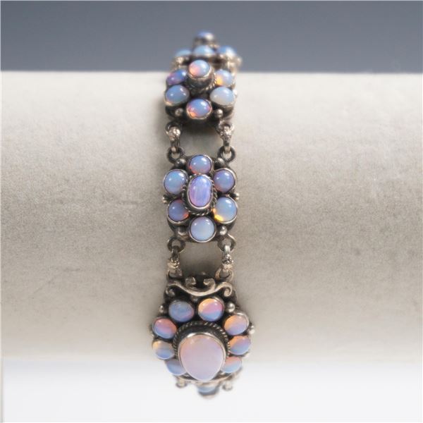 Hungarian Sterling Silver Bracelet with Synthetic Opals