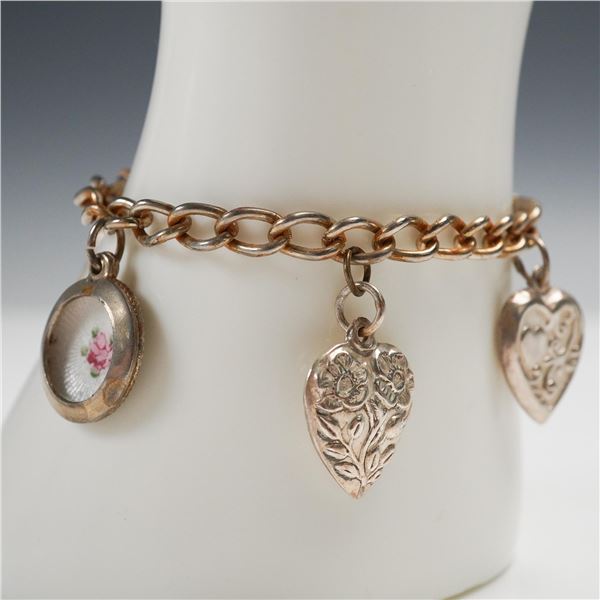Sterling Heart and Floral Charm Bracelet