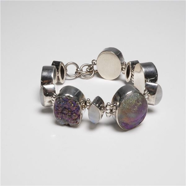Sterling Silver Bracelet with Druzy & Moonstone