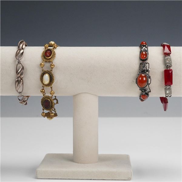 4pc Mid-Century Bracelet Lot, Sterling and Costume
