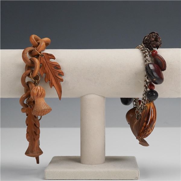 2pc Vintage Charm Bracelets, One Hawaiian Seed Charm