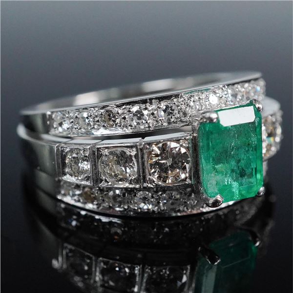 Platinum and Emerald Ring with Diamonds