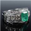 Image 1 : Platinum and Emerald Ring with Diamonds