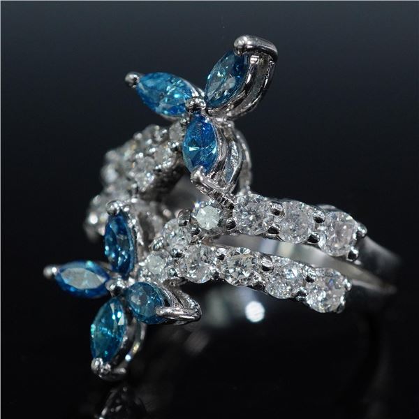 Blue Diamond 18 kt Gold Bypass Ring