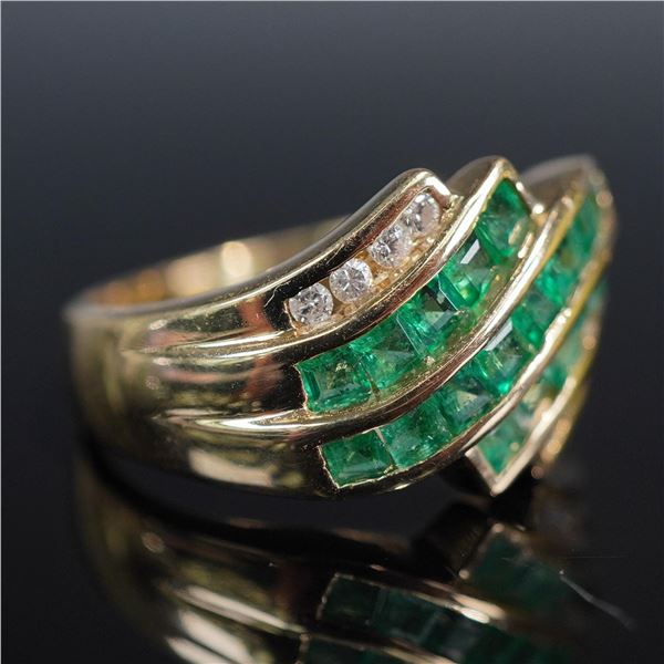14K Gold, Emerald and Diamond Ring
