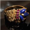 Image 1 : 18K Gold Ring with Rubies and Blue Stones