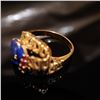 Image 2 : 18K Gold Ring with Rubies and Blue Stones