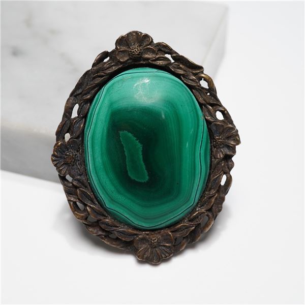 Floral Framed Malachite Brooch