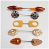 Image 2 : 5pc Mid-Century Art Deco Jabot and Clip Pin Set, Mixed Materials