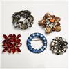 Image 1 : 5pc Mid-Century Rhinestone Brooch Lot, Weiss and Regency