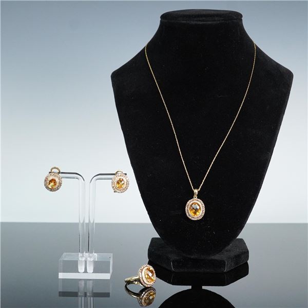 Estate 14K Gold, Diamond and Citrine Set