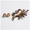 Image 3 : 2pc Trifari Gold Tone Fur Clip and Earrings, Alfred Phillipe Design
