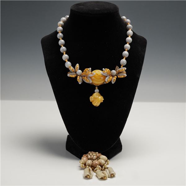 2pc Miriam Haskell Beaded Necklace and Brooch Set