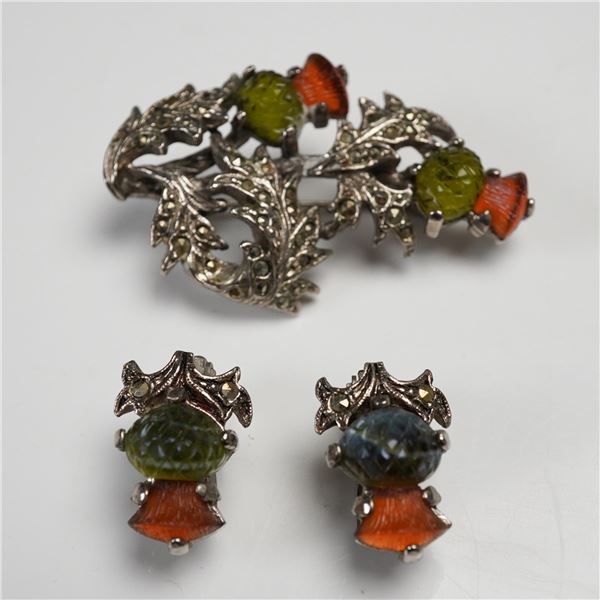 3pc Miracle Vintage Thistle Brooch and Clip-On Earring Set