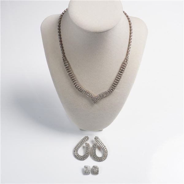 3pc Rhinestone Costume Jewelry Set with Earrings and Necklace