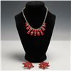 Image 1 : 3pc Vintage Red & Clear Rhinestone Necklace with matching Clip-On Earrings
