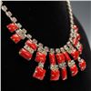 Image 3 : 3pc Vintage Red & Clear Rhinestone Necklace with matching Clip-On Earrings