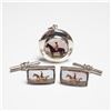Image 1 : 3pc Sterling Silver & Enamel Cufflinks and Locket