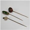 Image 1 : 3pc Stick Pin Lot with Cameo and Glass Accents