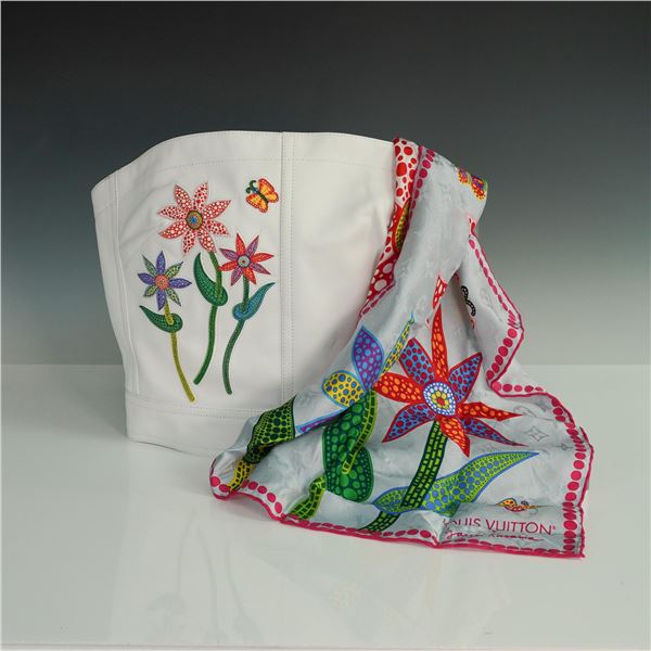 2pc Louis Vuitton x Yayoi Kusama White Leather Bustier with Scarf