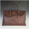 Image 1 : Brown Ostrich Leather Handbag with Gold-Tone Lock and Key