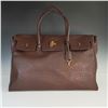 Image 2 : Brown Ostrich Leather Handbag with Gold-Tone Lock and Key