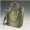 Image 2 : Green Embossed Faux Ostrich and Crocodile Tote Bag with Pouch