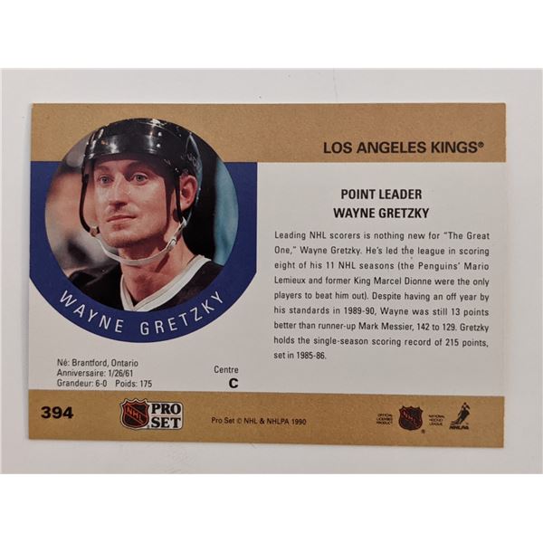 Wayne Gretzky LA Kings NHL Pro Set Hockey Card