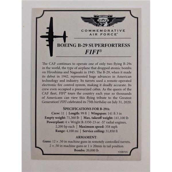 B-29 Superfortress Fifi Commemorative Air Force Card