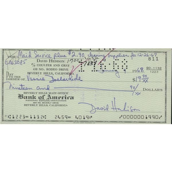 The Lost World David Hedison signed check