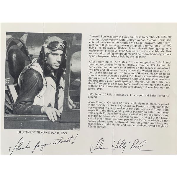 Lieutenant Tilman E. Pool Signed Bio Page