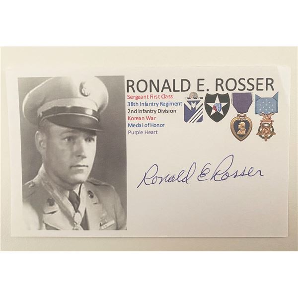 Korean War MOH Recipient Sgt. Ronald E. Rosser Signed Card