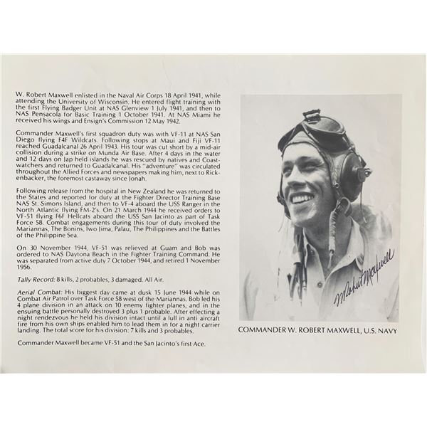 Commander Robert W. Maxwell Signed Bio Page
