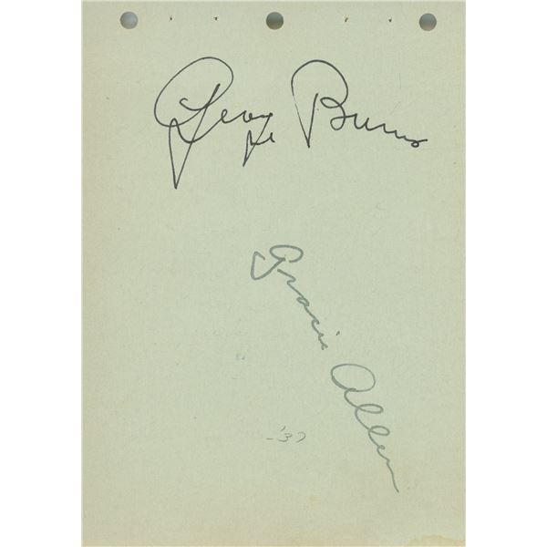 George Burns and Gracie Allen signature cut. GFA Authenticated