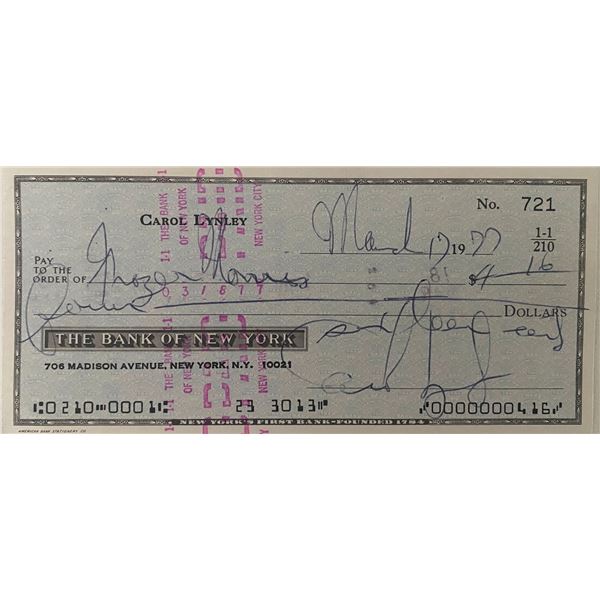 Carol Lynley Signed Check
