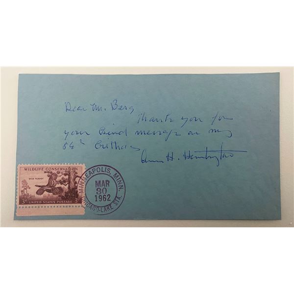 Sculptor Anna Hyatt Huntington signed note