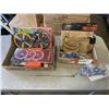 Image 1 : TRAY OF NEW CIRCULAR SAWS, ANGLE GRINDER DISCS AND BOX OF LEATHER TOOLBELT AND ELECTRICAL CONNECTORS