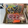 Image 2 : TRAY OF NEW CIRCULAR SAWS, ANGLE GRINDER DISCS AND BOX OF LEATHER TOOLBELT AND ELECTRICAL CONNECTORS