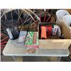 Image 1 : BOX OF ASSORTED OFFICE SUPPLIES, NEW WINE BAGS ETC