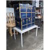 Image 1 : 2 METAL STEAMER TRUNKS AND WHITE TABLE